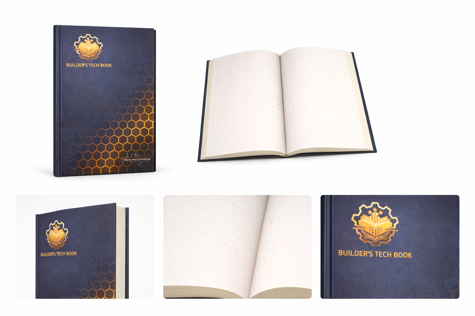 Builder's Tech Book Notes Edition with navy and gold honeycomb cover